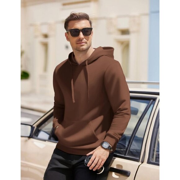 Coofandy Men Brown Pullover Long Sleeve Drawstring Gym Hoodies Sweatshirt - Picture 4 of 5